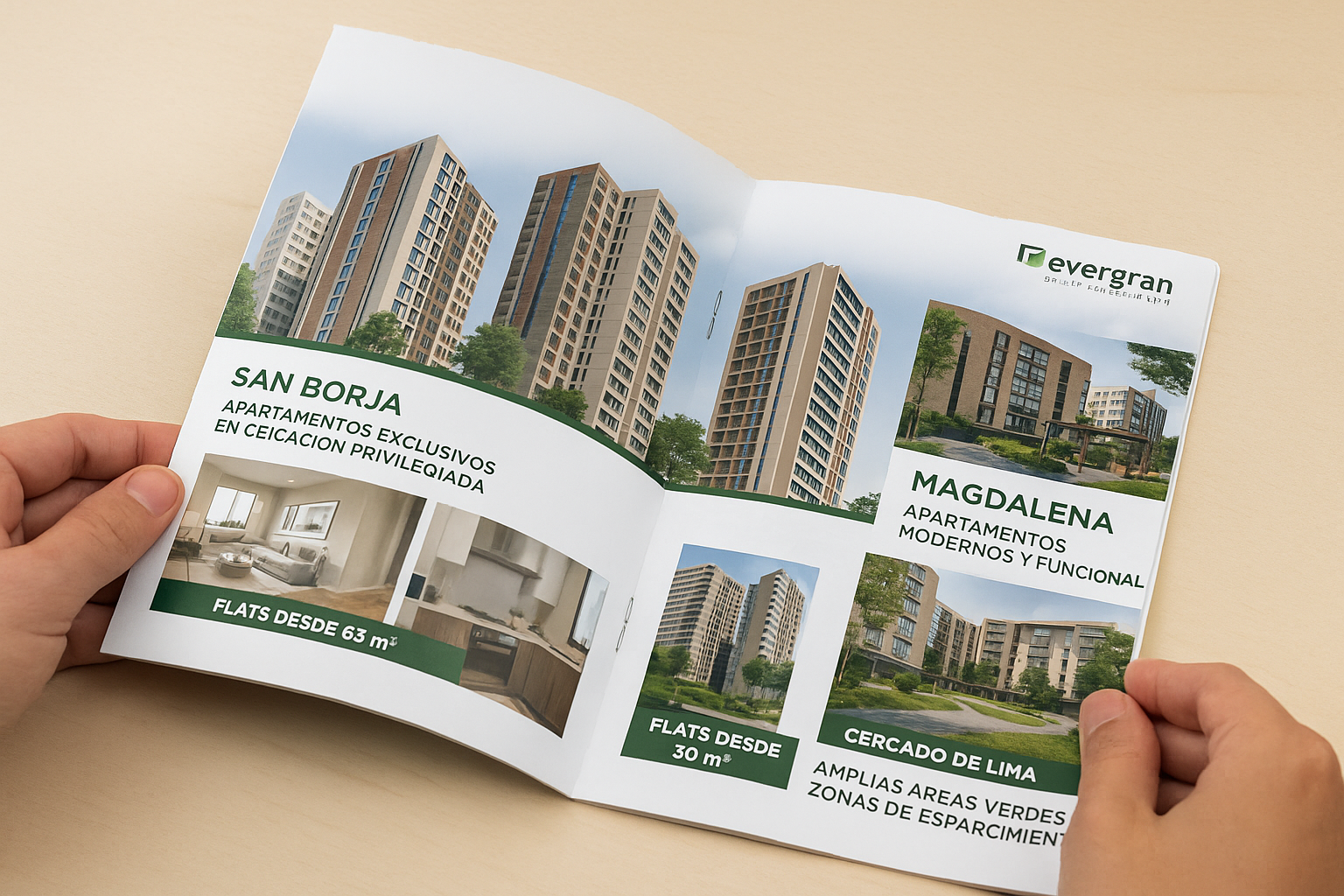 Brochure publicitario 20x20 cm abierto – Impresión full color con diseño profesional en ambas caras