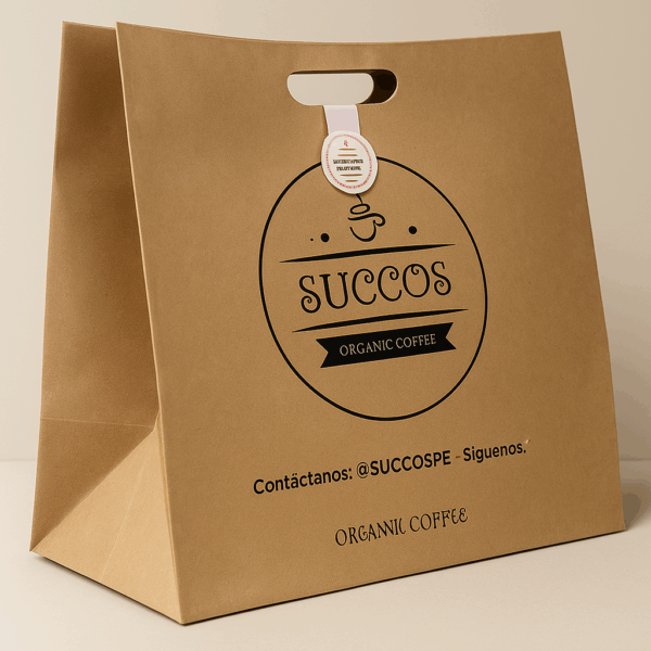 Bolsa kraft personalizada de 30x40 cm con impresión de logo para negocios o cafeterías