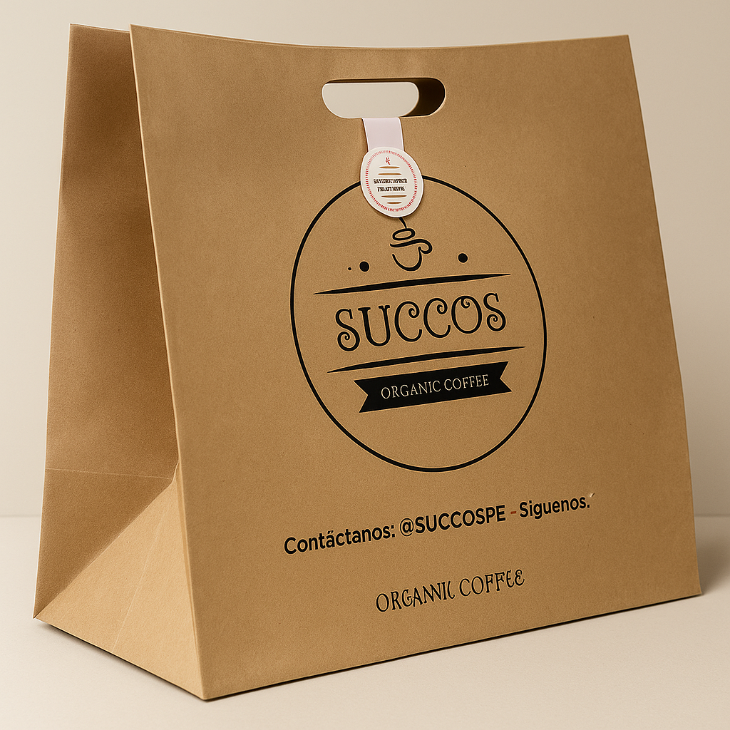 Bolsa kraft personalizada de 30x40 cm con impresión de logo para negocios o cafeterías
